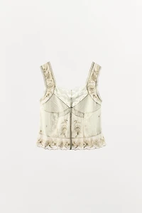 PLEATED BEADED EMBROIDERED TOP