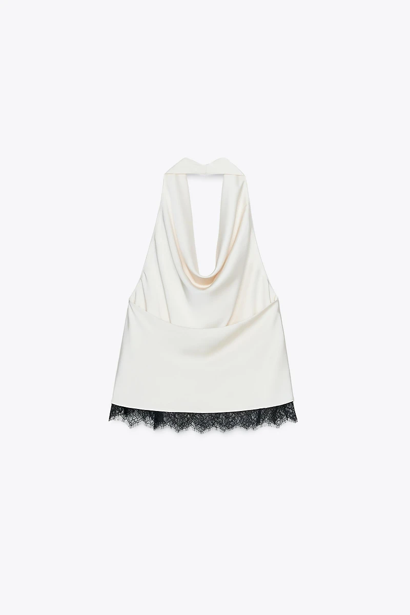 TOP HALTER SATINÉ DENTELLE