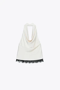 TOP HALTER SATINÉ DENTELLE
