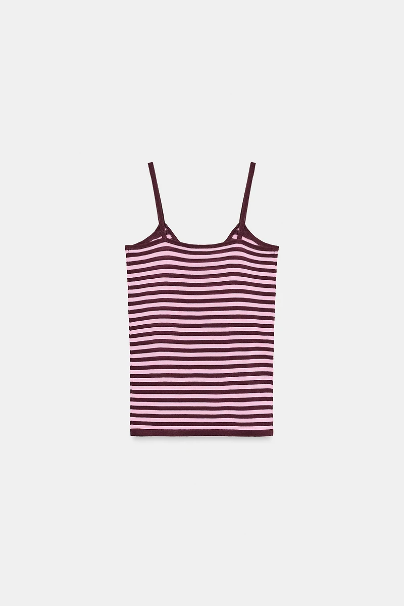 STRIPED KNIT STRAP TOP