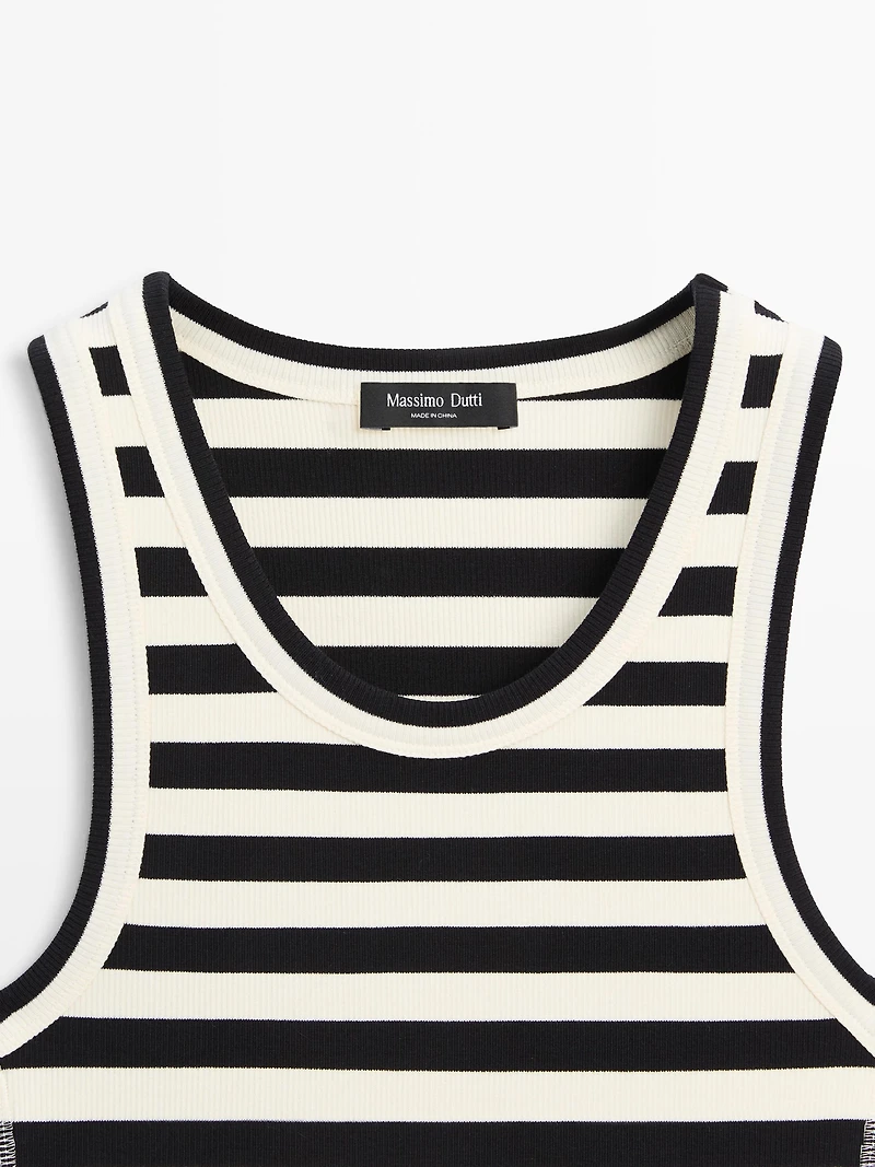 Sleeveless ribbed top with striped detail