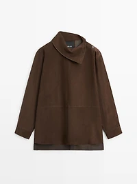 Chemisier col montant cuir daim