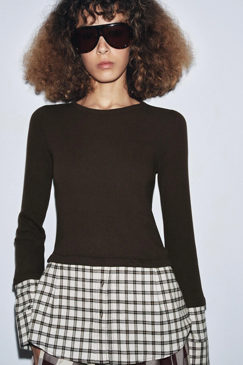 CONTRAST PLAID T-SHIRT