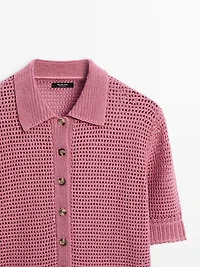 Cotton blend cutwork polo shirt