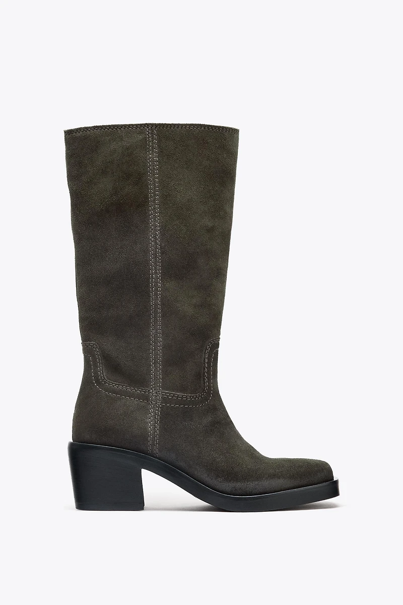SPLIT LEATHER TOPSTITCHED BOOTS