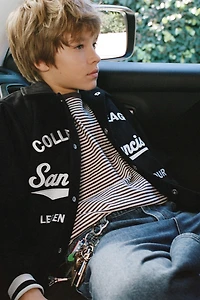 EMBROIDERED TEXT STRIPED HEAVY WEIGHT T-SHIRT