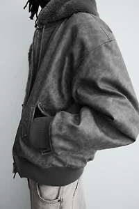 REVERSIBLE FAUX LEATHER BOMBER JACKET