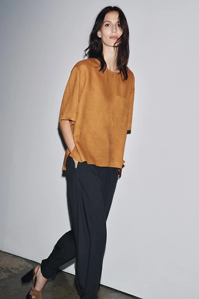 TOP EN LIN MANCHES COURTES ZW COLLECTION