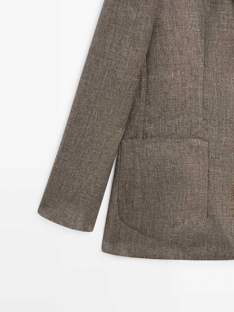 Veste de costume ajustée 100% lin chiné