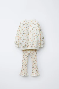 PRINTED RIB FLARE SWEATSHIRT AND LEGGING SET