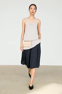 Linen blend Bermuda shorts with pleats