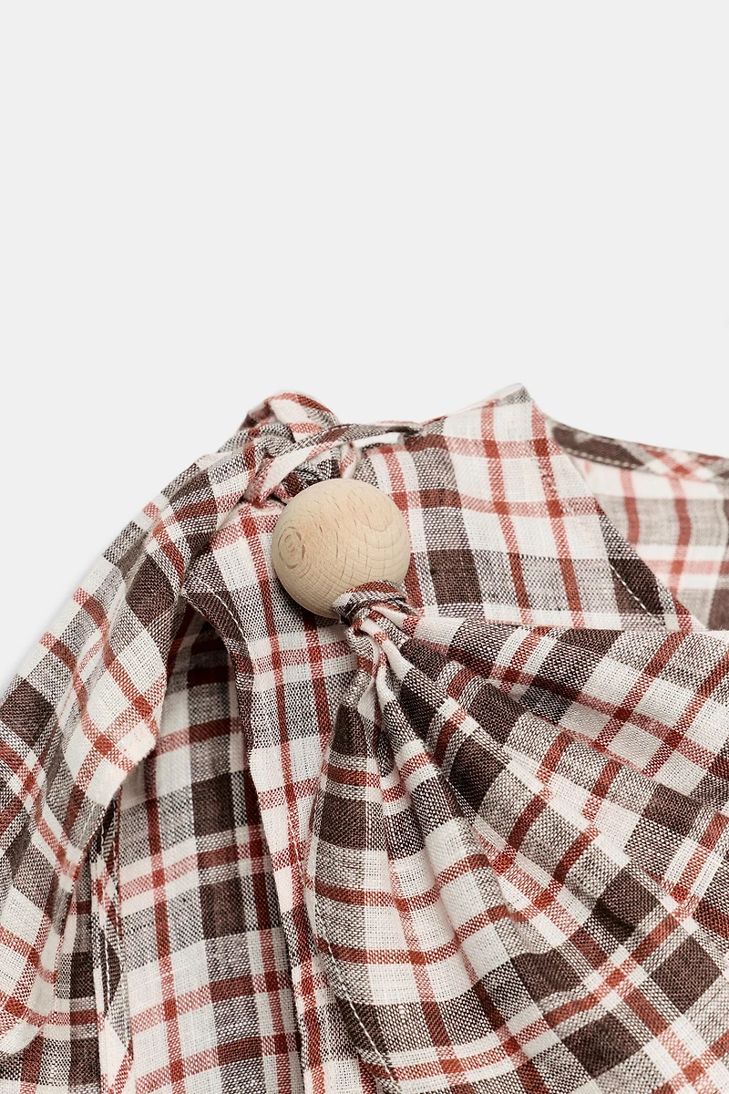 100% LINEN PLAID TOP