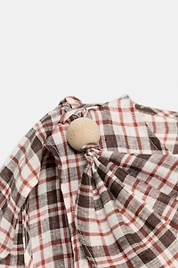 100% LINEN PLAID TOP