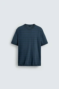 STRIPED COTTON LINEN BLEND KNIT T-SHIRT