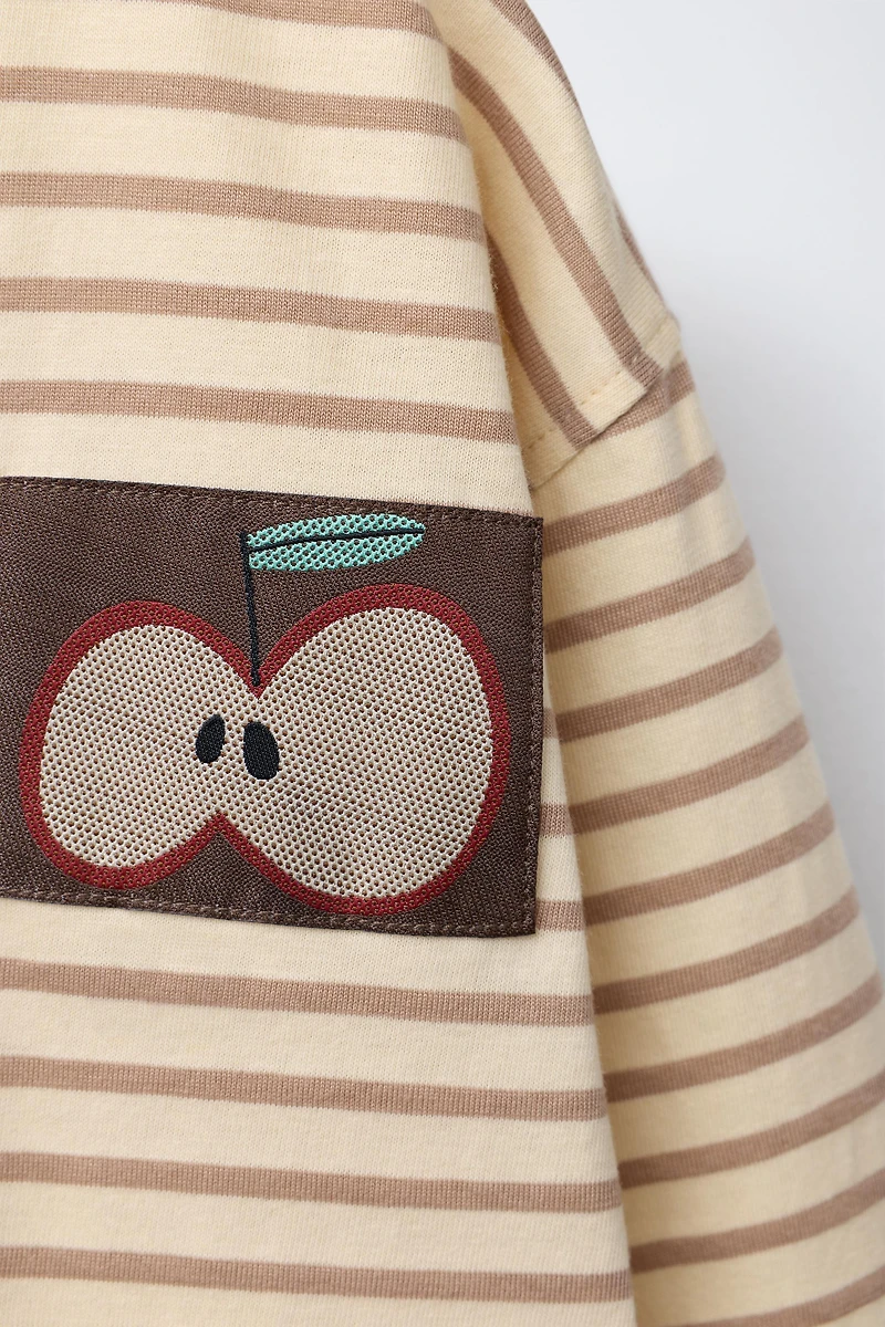STRIPED APPLE PATCH T-SHIRT