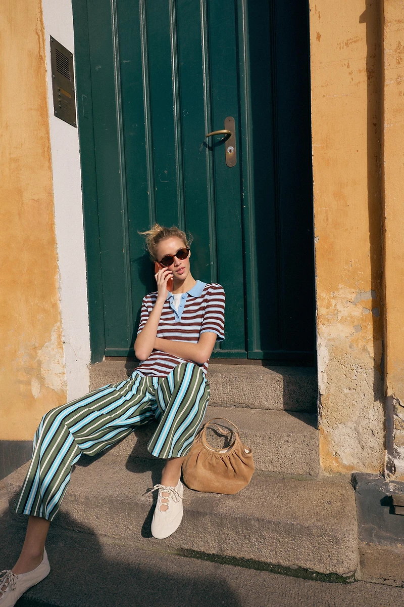 STRIPED KNIT POLO SHIRT
