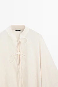 100% linen stand collar cape