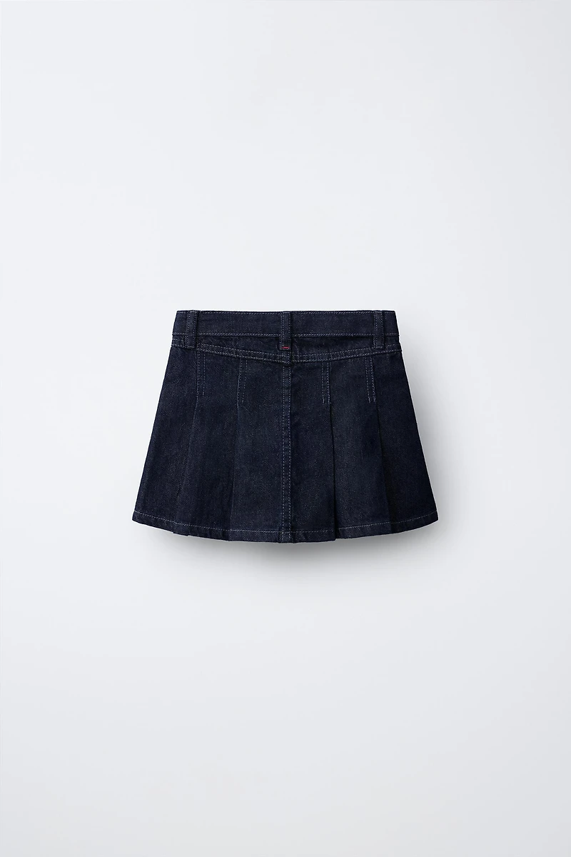PLEATED DENIM SKIRT