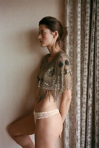 FRINGED EMBROIDERED BEAD CAPE