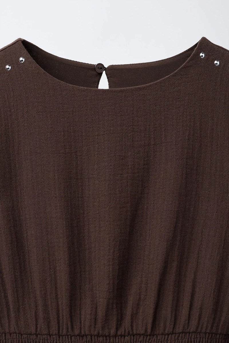 RUFFLED TEXTURED DRESS WITH STUDS