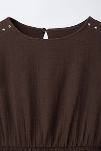 RUFFLED TEXTURED DRESS WITH STUDS