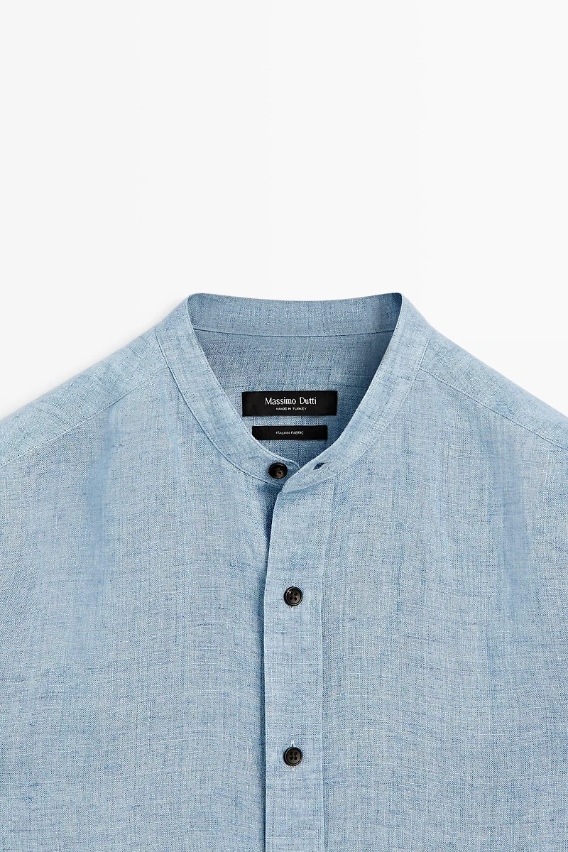 Regular fit contrast button 100% linen shirt