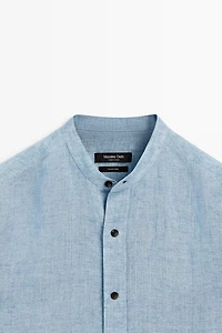Regular fit contrast button 100% linen shirt