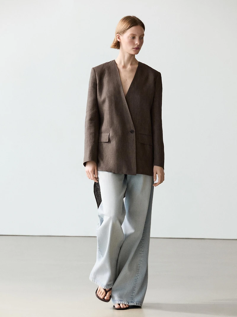 100% linen melange scarf blazer