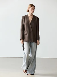 100% linen melange scarf blazer