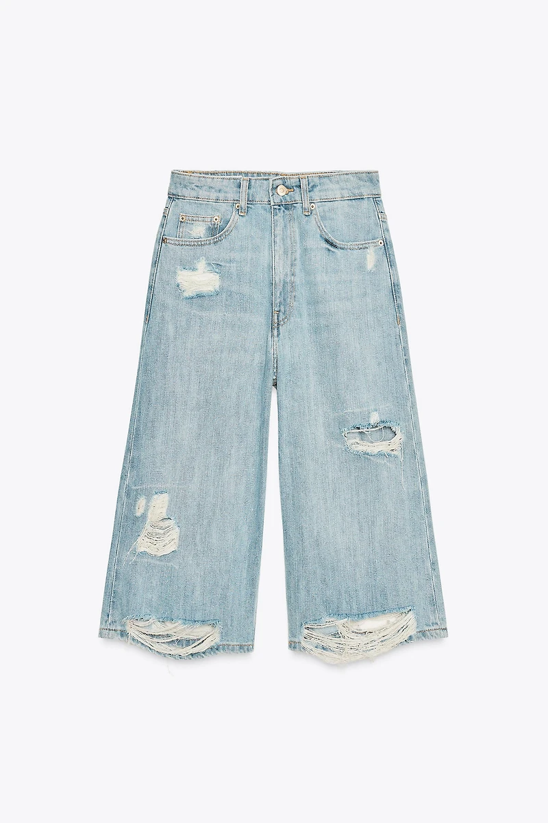 BERMUDA-SHORT EN JEAN TRF DÉCHIRURES TAILLE BASSE