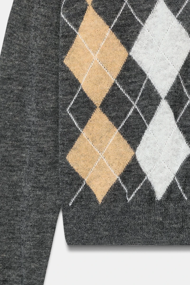 ARGYLE KNIT CARDIGAN