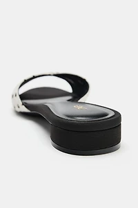PRINTED LEATHER FLAT SANDALS