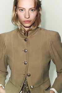 FAUX SUEDE BLAZER WITH PADDED SHOULDERS