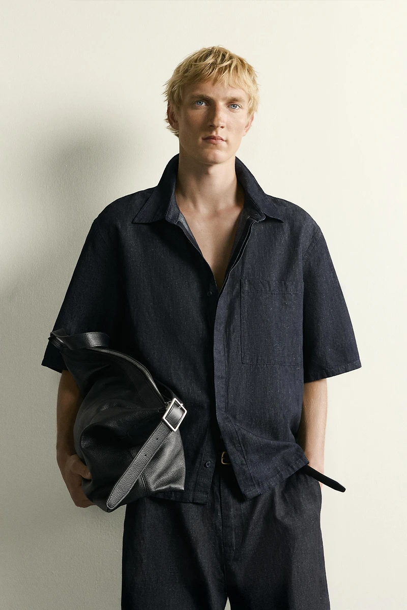 COTTON-LINEN BOXY FIT DENIM SHIRT