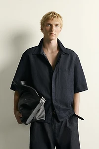 COTTON-LINEN BOXY FIT DENIM SHIRT