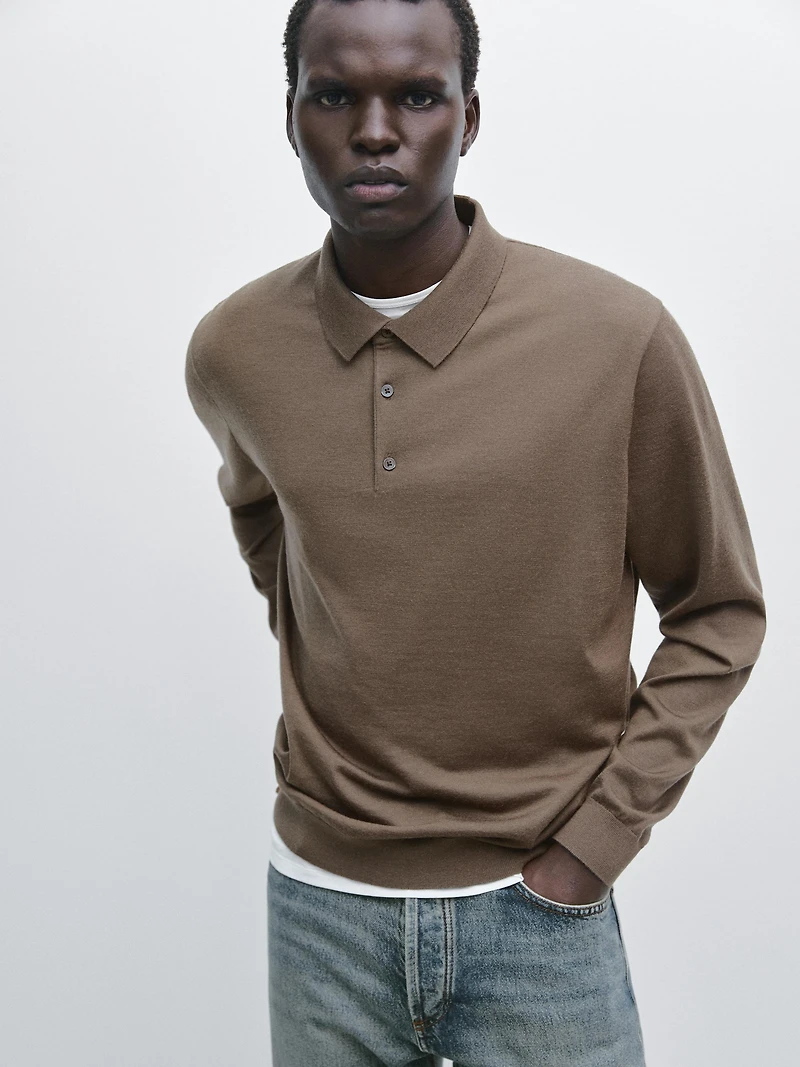 Merino wool knit polo sweater
