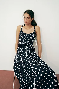 POLKA DOT BELTED MIDI DRESS