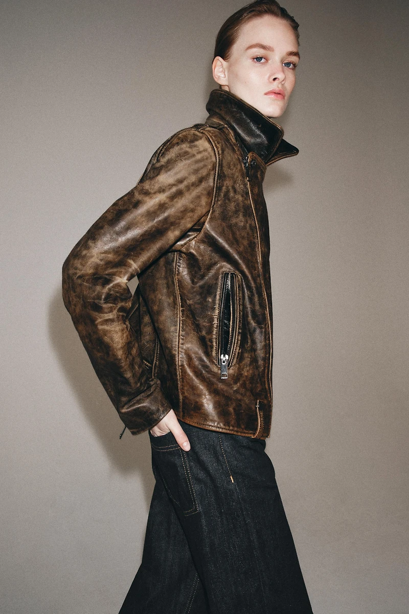 100% LEATHER BIKER JACKET ZW COLLECTION LIMITED EDITION