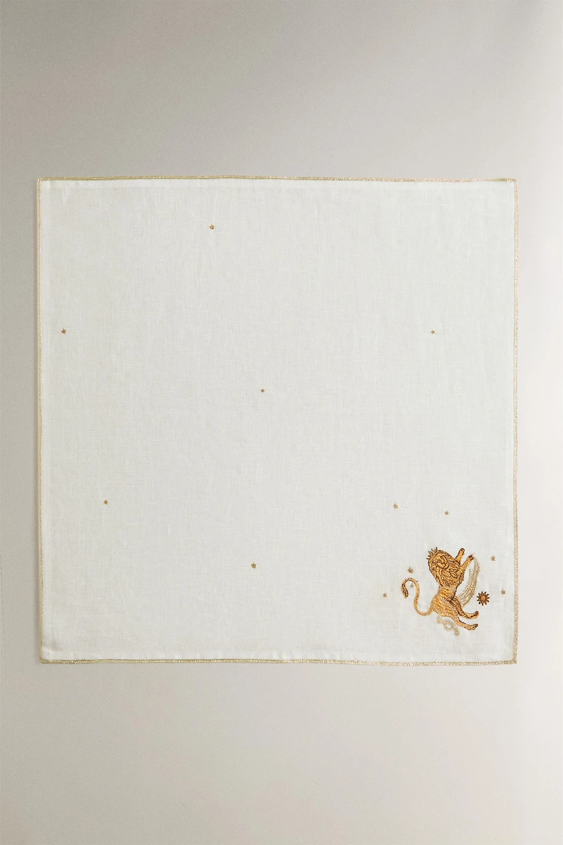 EMBROIDERED LEO LINEN NAPKIN | MARISA BERENSON