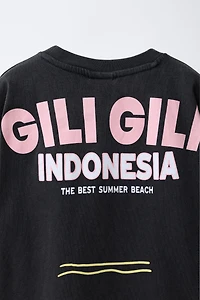 WASHED EFFECT TEXT T-SHIRT