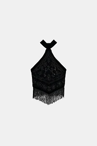 BEADED HALTER GEORGETTE TOP