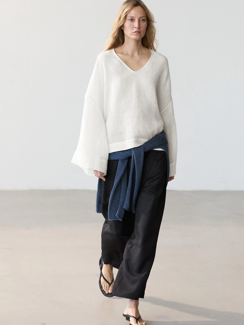 Blouse fluide gaufrée 100 % lin