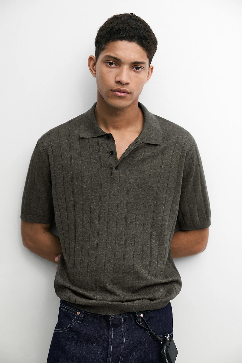 Knit cotton blend polo shirt with short sleeves