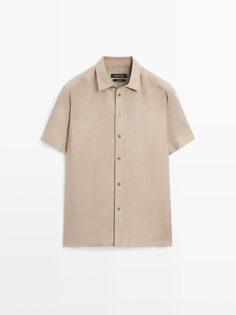 Regular fit short sleeve linen shirt