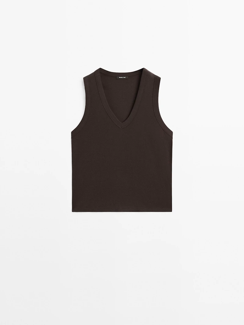 Mercerised cotton V-neck T-shirt