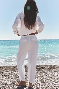 PANTALON DROIT AVEC CEINTURE EN LIN