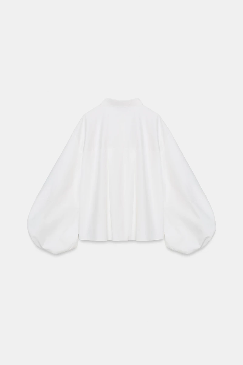 CHEMISE EN POPELINE À MANCHES BOUFFANTES