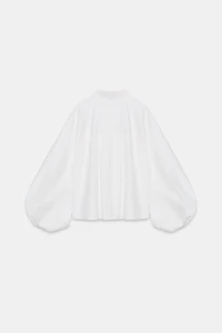 CHEMISE EN POPELINE À MANCHES BOUFFANTES