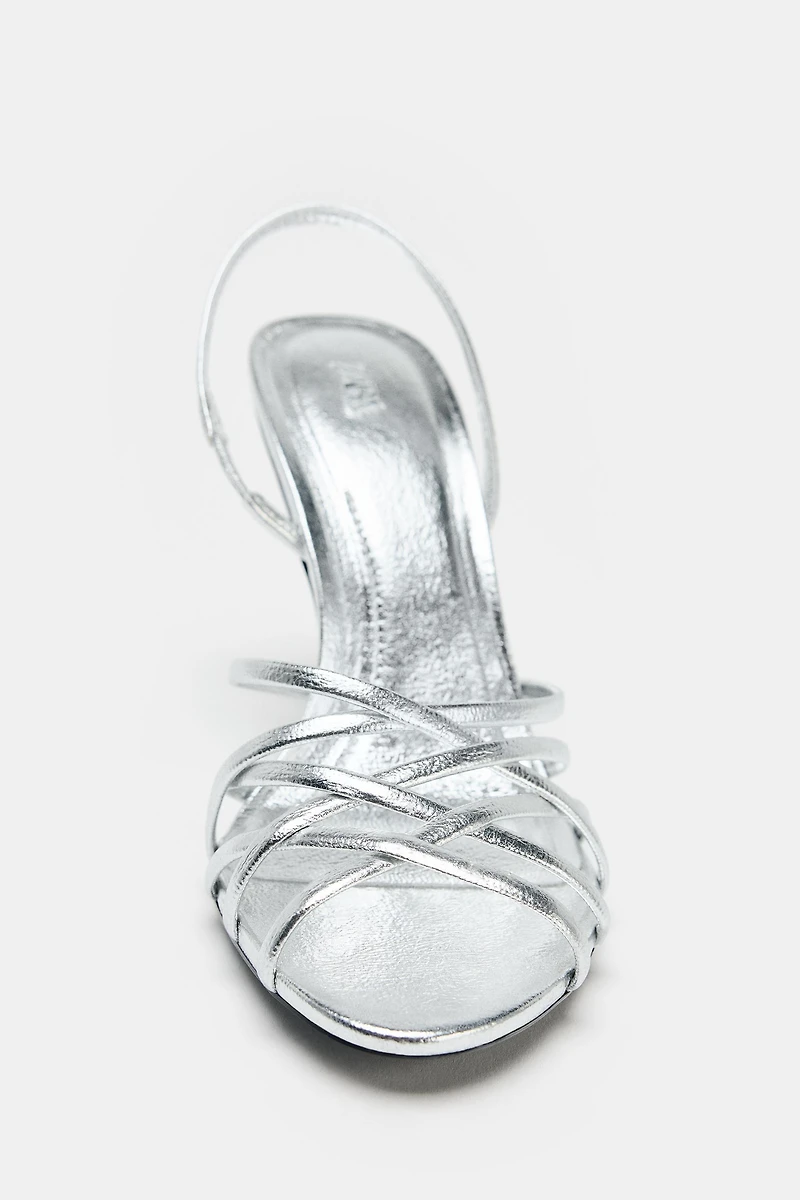 SANDALES À TALONS EFFET MÉTALLISÉ