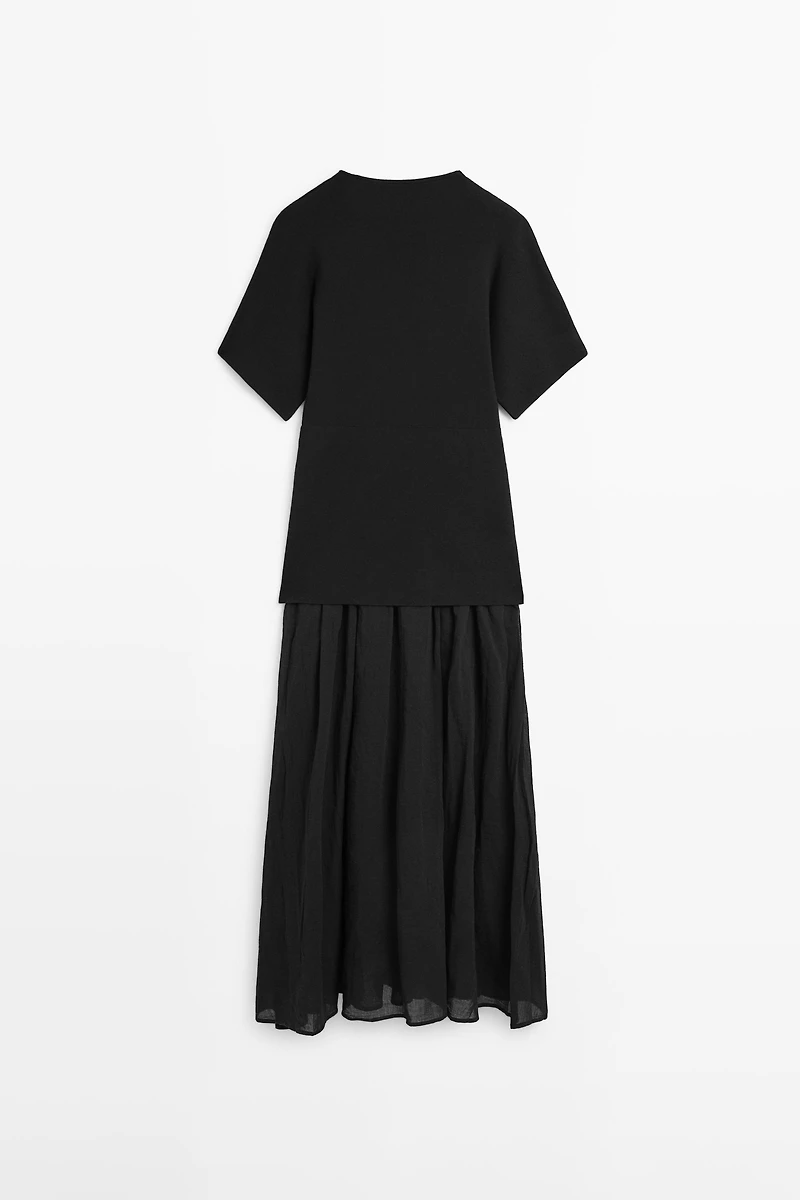 Long contrast short-sleeve dress